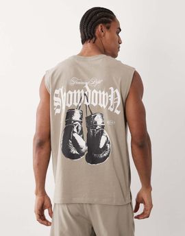 4505 4505 cotton oversized pump training tank with boxing graphic and quick dry finish in greige-Neutral