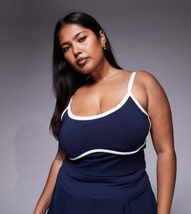 4505 4505 Curve active tank top with inner bra and piping in navy
