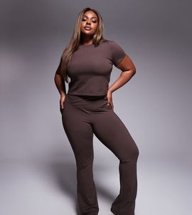 4505 4505 Curve Icon soft touch wrap waist slim kick yoga leggings in plum chocolate-Brown