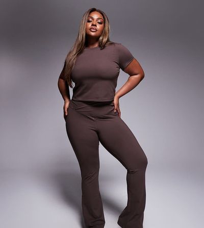 4505 4505 Curve Icon soft touch wrap waist slim kick yoga leggings in plum chocolate-Brown