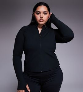 4505 4505 Curve Icon soft touch zip up performance long sleeve top in black