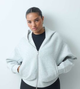 4505 4505 Curve Rest Day zip up cocoon hoodie in scuba-style fabric in light gray heather