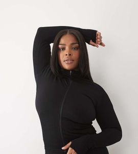 4505 4505 Curve sculpting seamless zip up long sleeve top in black