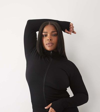 4505 4505 Curve sculpting seamless zip up long sleeve top in black