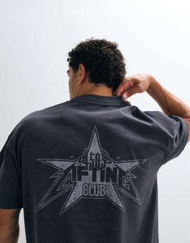 4505 4505 heavyweight cotton oversized T-shirt with back print in washed charcoal-Gray