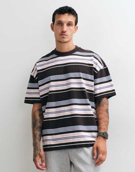 4505 4505 heavyweight cotton oversized T-shirt with quick dry finish in brown striped print-Multi