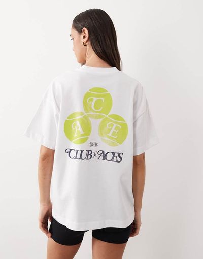 4505 4505 heavyweight cotton oversized T-shirt with tennis back print and quick dry finish in white