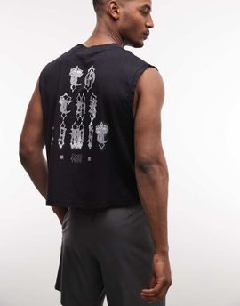 4505 4505 heavyweight quick dry cropped cotton tank with back graphic in washed black