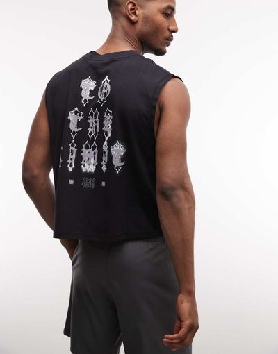 4505 4505 heavyweight quick dry cropped cotton tank with back graphic in washed black