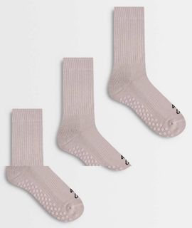 4505 4505 Icon 3 pack non slip grip Pilates crew socks in blush pink