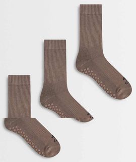4505 4505 Icon 3 pack non slip grip Pilates crew socks in fawn-Brown