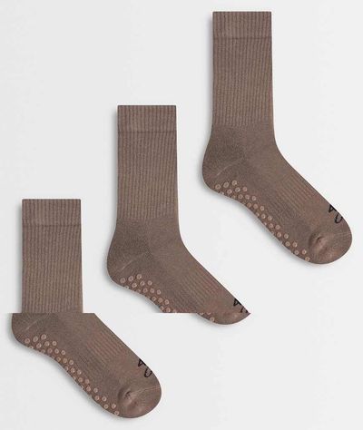 4505 4505 Icon 3 pack non slip grip Pilates crew socks in fawn-Brown