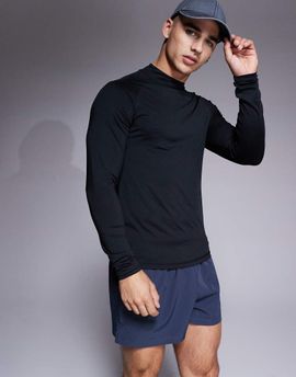 4505 4505 Icon active quick dry muscle fit base layer training long sleeve mock neck top in black