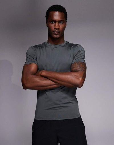 4505 4505 Icon active quick dry muscle fit base layer training t-shirt in dark gray