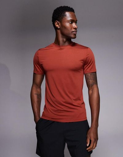 4505 4505 Icon active quick dry muscle fit base layer training t-shirt in rust-Brown