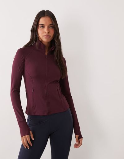 4505 4505 Icon active zip up sculpting long sleeve jacket with zip pockets in wine-PURPLE