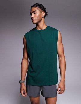 4505 4505 Icon cotton oversized pump training tank top with quick dry finish in pine green