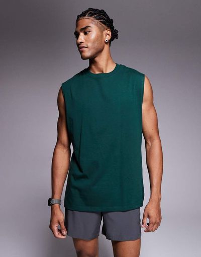 4505 4505 Icon cotton oversized pump training tank top with quick dry finish in pine green