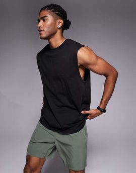 4505 4505 Icon cotton oversized pump training tank top with quick dry finish in washed brown-Black