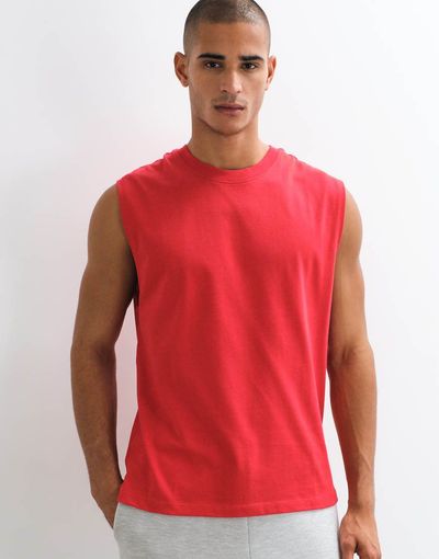 4505 4505 Icon cotton oversized pump training tank with quick dry finish in deep red