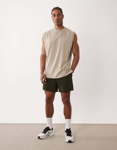 4505 4505 Icon cotton oversized pump training tank with quick dry finish in washed greige-Neutral