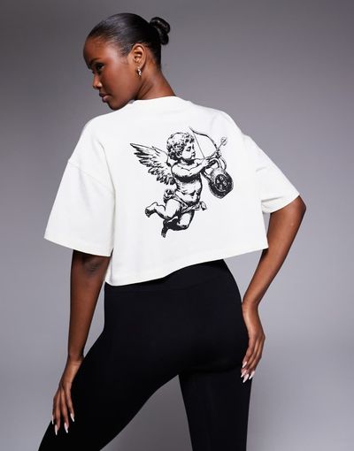 4505 4505 Icon cropped heavyweight cotton T-shirt with back print in vintage white