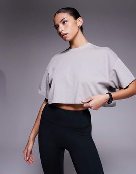 4505 4505 Icon heavyweight cotton blend cropped t-shirt with quick dry finish in washed ash-Neutral