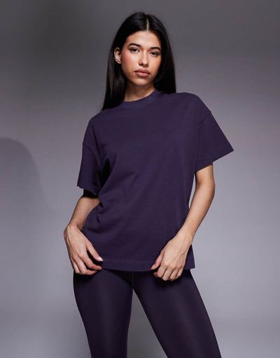 4505 4505 Icon heavyweight cotton oversized T-shirt with quick dry finish in washed heather-Purple