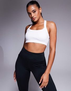 4505 4505 Icon medium support square neck sports bra with adjustable straps in white