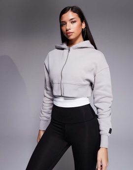 4505 4505 Icon Rest Day heavyweight 440gsm cotton zip up boxy cropped hoodie in washed ash-Neutral