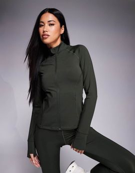 4505 4505 Icon sculpting zip up long sleeve jacket in dark khaki-Green