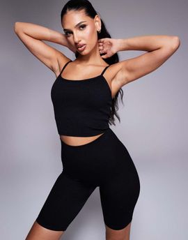 4505 4505 Icon seamless rib knit yoga tank top with shelf bra in black