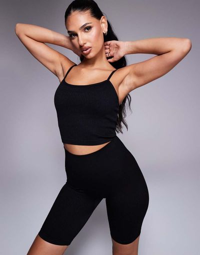 4505 4505 Icon seamless rib knit yoga tank top with shelf bra in black