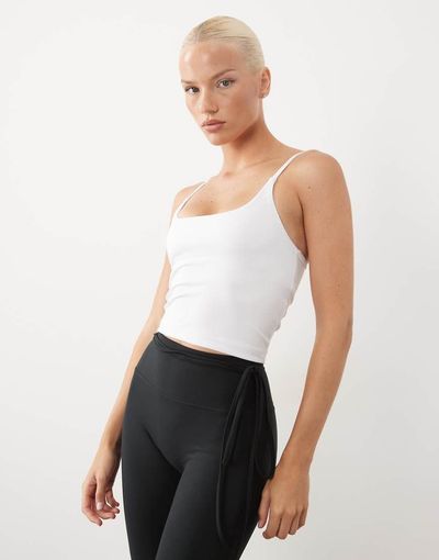 4505 4505 Icon soft touch scoop neck yoga cami with inner bra and adjustable straps in white