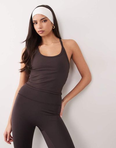 4505 4505 Icon soft touch yoga cami top with shelf bra and adjustable straps in dark chocolate-Brown
