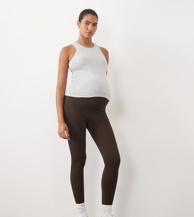 4505 4505 Maternity seamless baby rib high waist gym leggings in chocolate-Brown