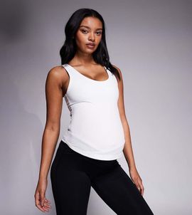 4505 4505 Maternity soft touch ribbed tank top with inner bra in white