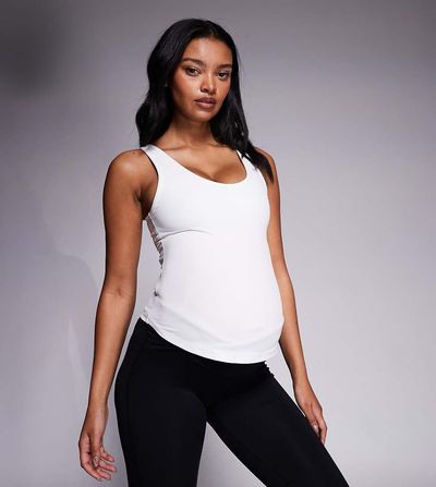 4505 4505 Maternity soft touch ribbed tank top with inner bra in white