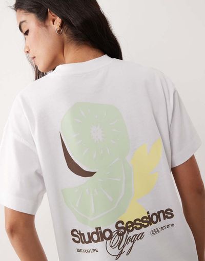 4505 4505 oversized heavyweight quick dry cotton T-shirt with studio fruit print in white