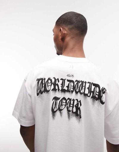 4505 4505 oversized heavyweight quick dry cotton t-shirt with tour graphic in white