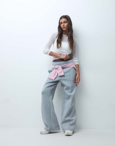 4505 4505 performance wide leg sweatpants with pintuck detail in gray heather