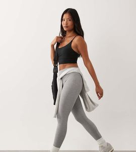 4505 4505 Petite seamless baby rib wrap back high waist gym leggings in light gray heather