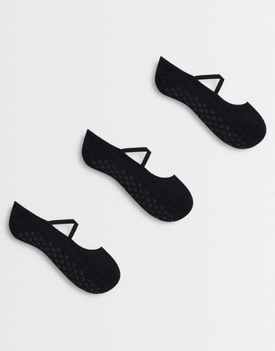 4505 4505 Pilates 3 pack non slip grip socks with elastic straps in black