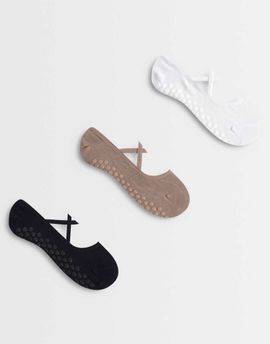 4505 4505 Pilates 3 pack non slip grip socks with elastic straps in black, white, fawn-Multi