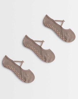4505 4505 Pilates 3 pack non slip grip socks with elastic straps in fawn-Brown