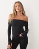 4505 4505 plush handle off-the-shoulder bardot studio top in black - 4