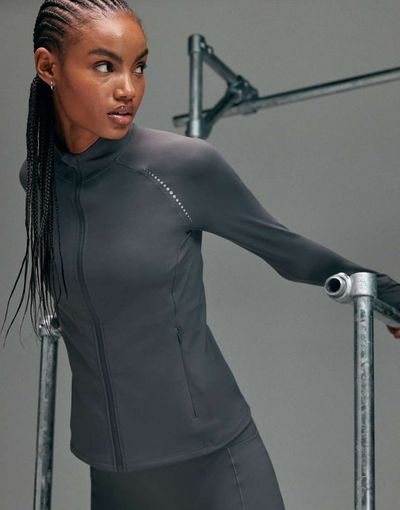 4505 4505 Premium reflective zip up running jacket with foldover cuffs and zip phone pocket in turbulence gray