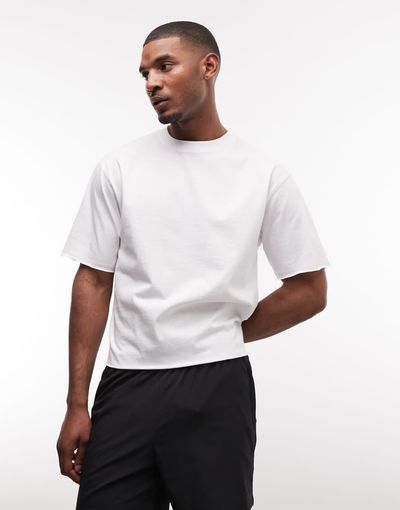 4505 4505 quick dry cotton raw hem cropped training t-shirt in white