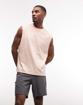 4505 4505 quick dry cotton raw hem cut off training tank top in peach-pink