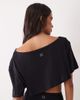 4505 4505 quick dry cotton slub texture off the shoulder crop t-shirt in black - 4